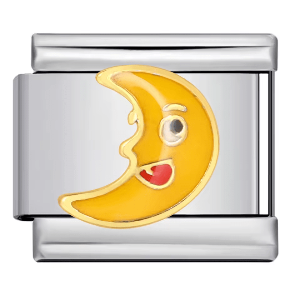 Crescent moon Italian charm 9mm stainless steel bracelet link