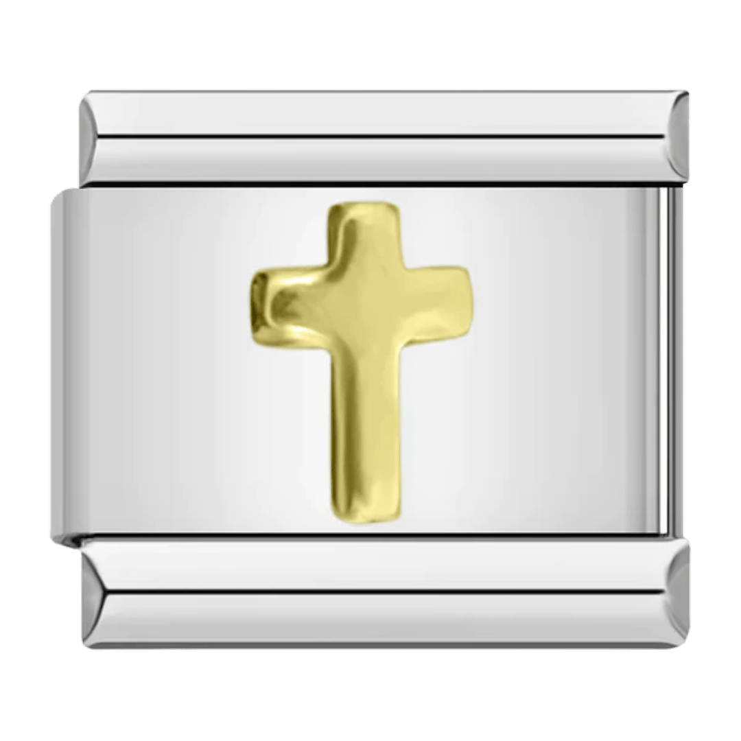 Cross Italian charm bracelet religious faith symbol stainless steel 9mm close-up