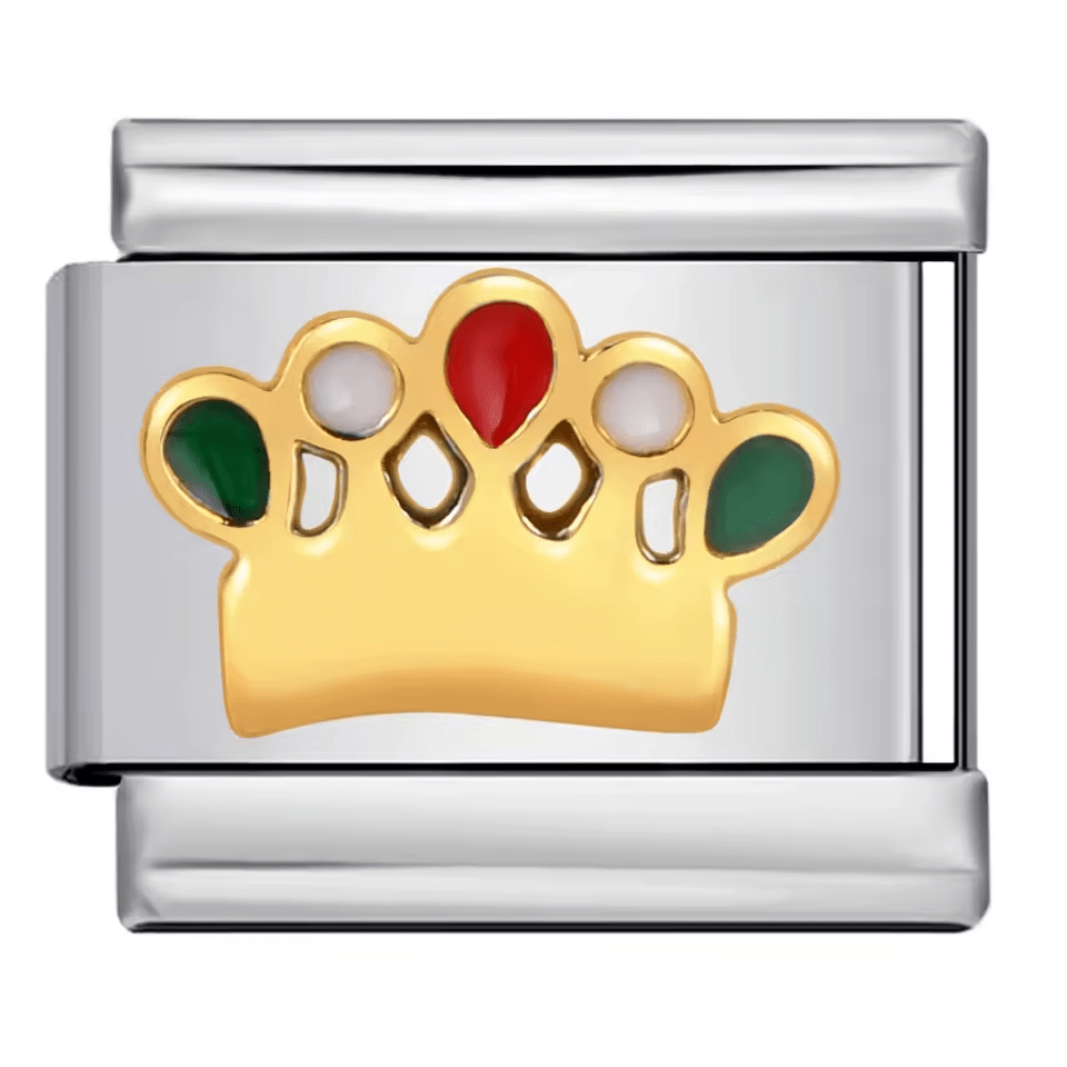 Crown symbol Italian charm 9mm stainless steel bracelet link