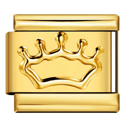 Crown symbol Italian charm 9mm stainless steel bracelet link gold