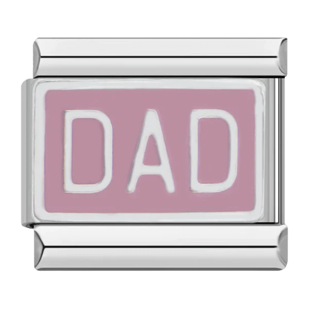 Dad silver lettering on pink background 9mm Italian charm
