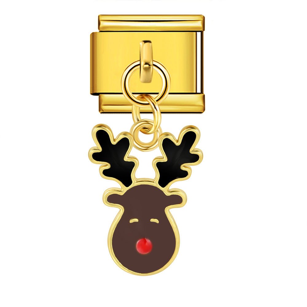  Dangling Gold reindeer Italian charm 9mm Gold