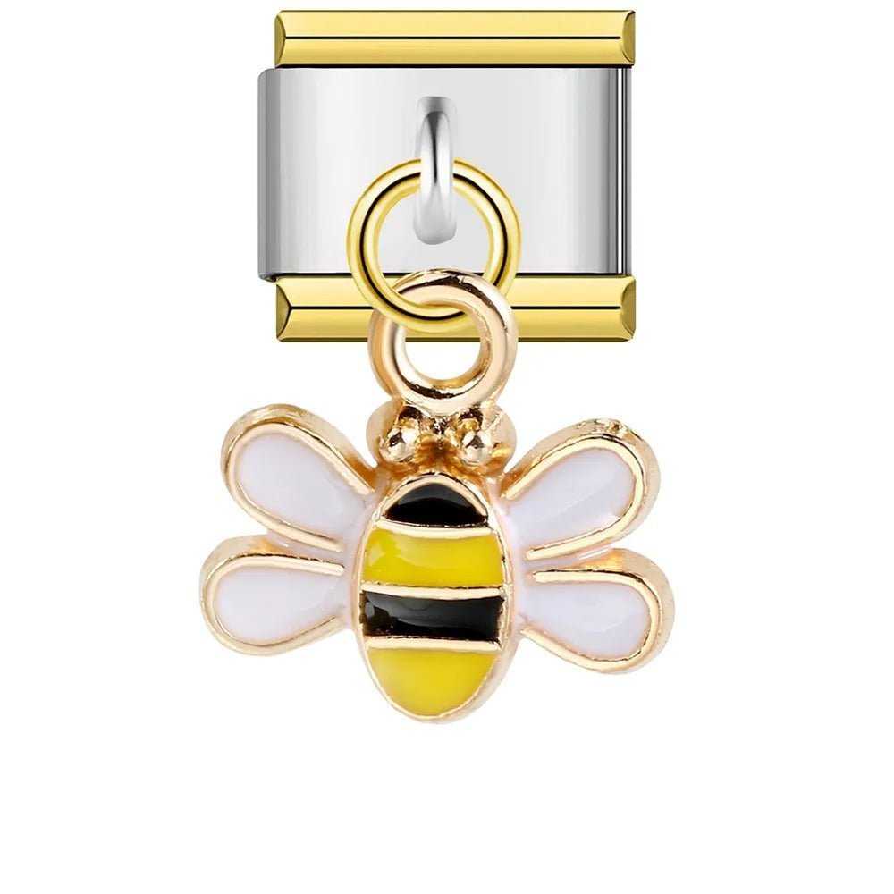 Dangling bee Italian charm 9mm yellow and black bee pendant