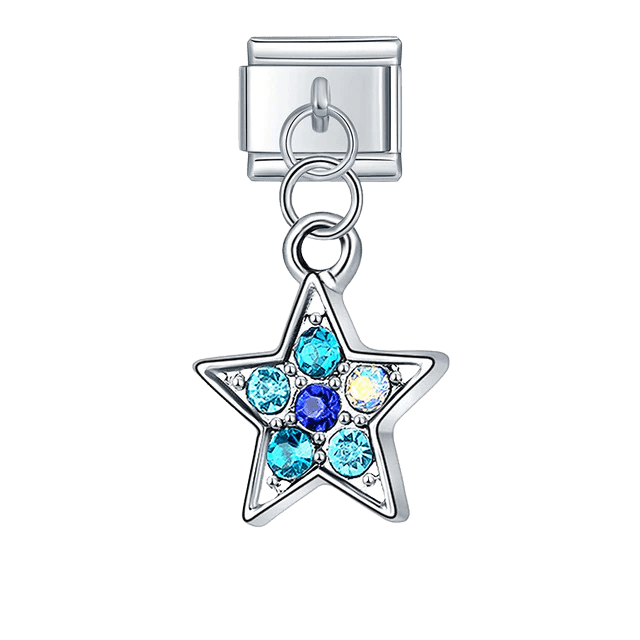 Dangling blue gem star Italian charm 9mm bracelet link
