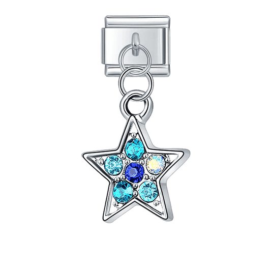 Dangling blue gem star Italian charm 9mm bracelet link