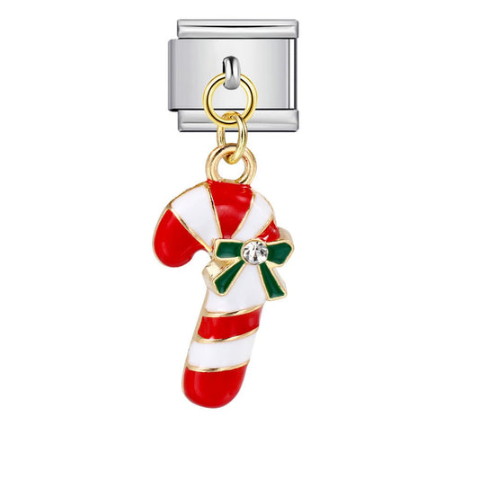 Dangling candy cane Italian charm 9mm