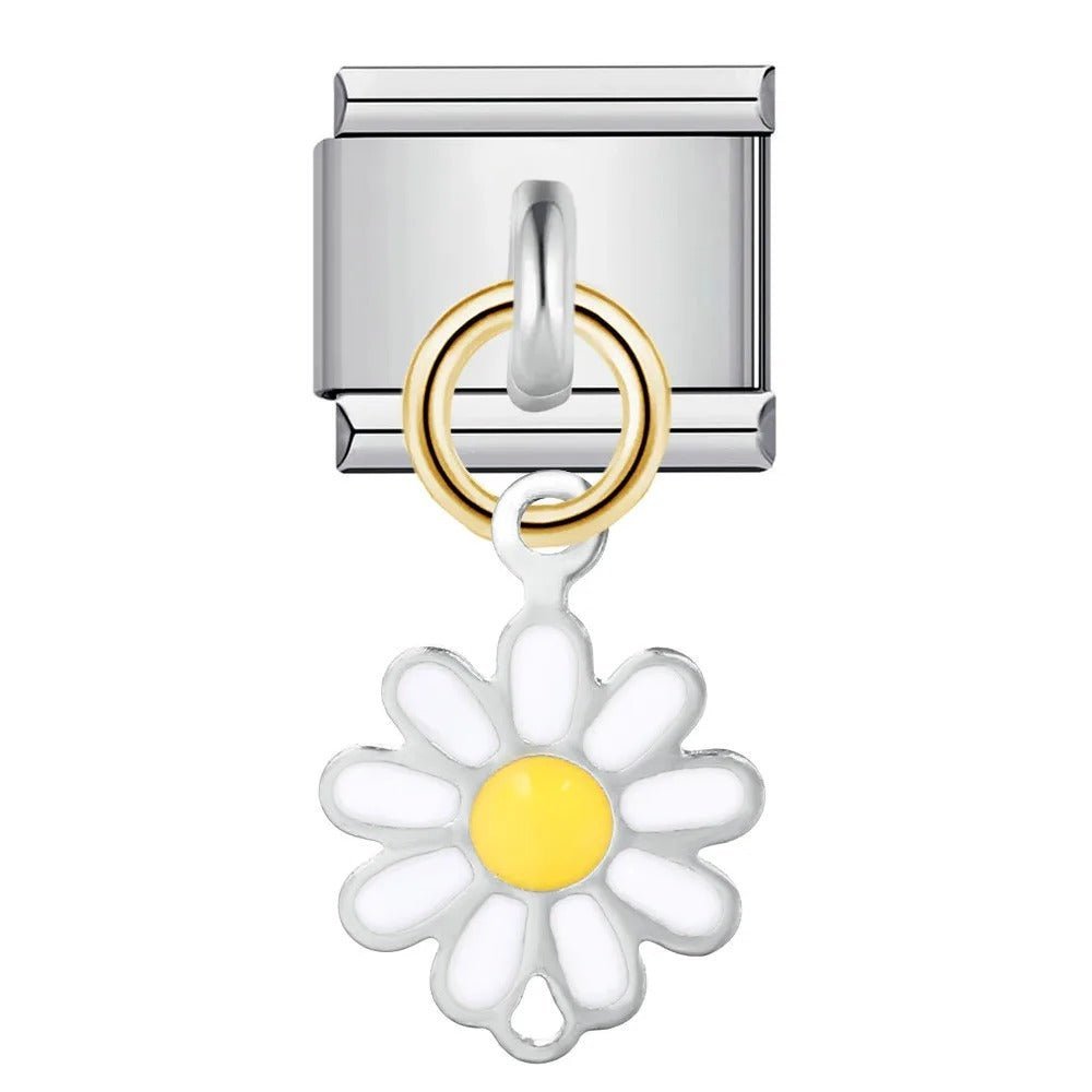Dangling daisy flower a Italian charm 9mm white petals yellow center