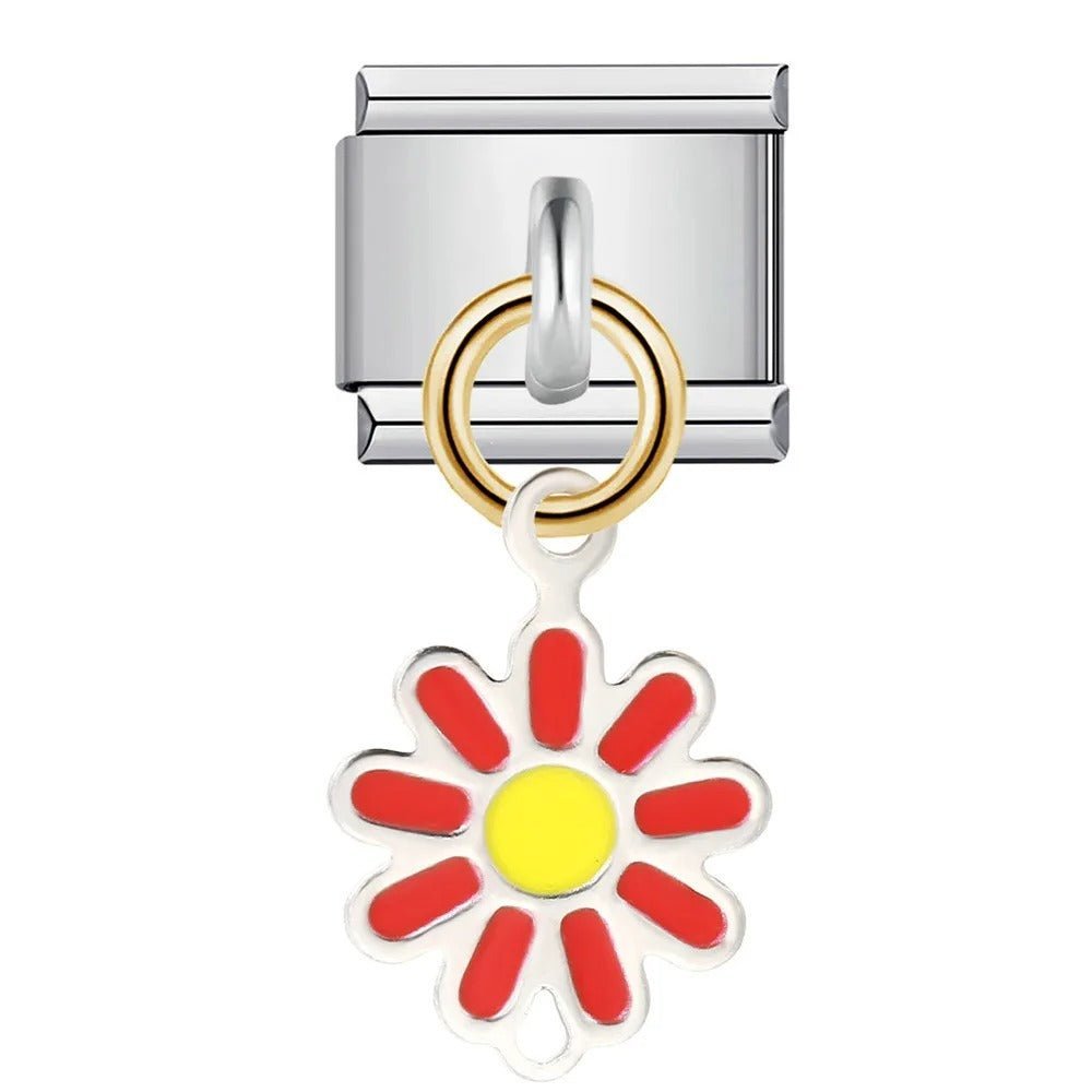 Dangling flower Italian charm 9mm red daisy pendant