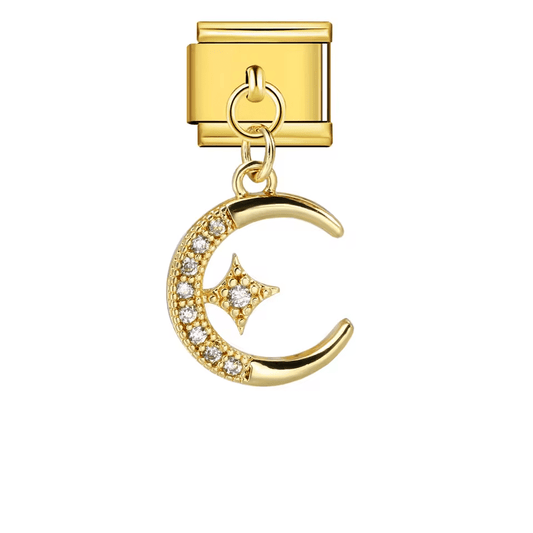 Dangling moon 9mm Italian charm bracelet gold plated celestial charm by Charmette