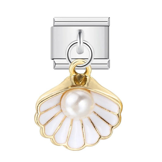 Dangling oyster shell Italian charm 9mm pearl shell pendant