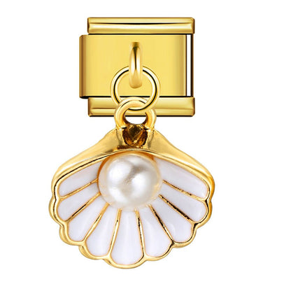 Dangling oyster shell Italian charm 9mm pearl shell pendant Gold