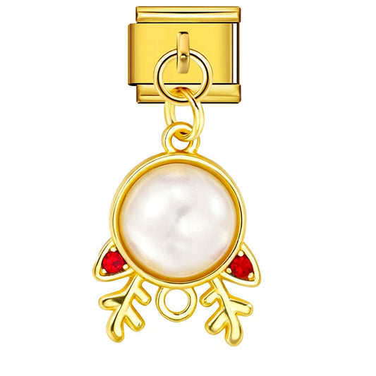 Dangling pearl 9mm Italian charm by Charmette compatible with all Italian charm bracelets
