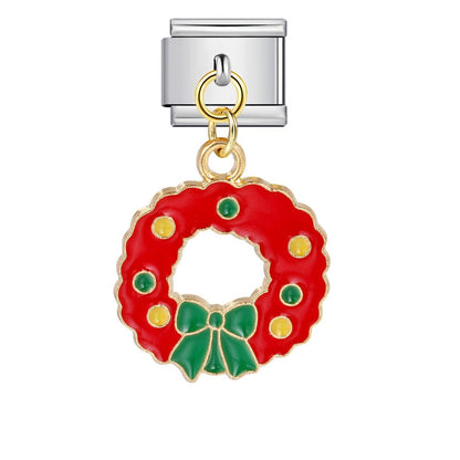 Dangling red wreath Italian charm 9mm