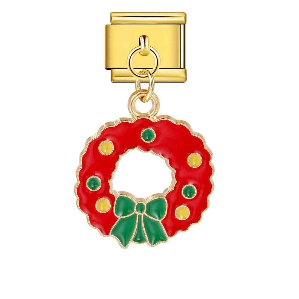 Dangling red wreath Italian charm 9mm Gold