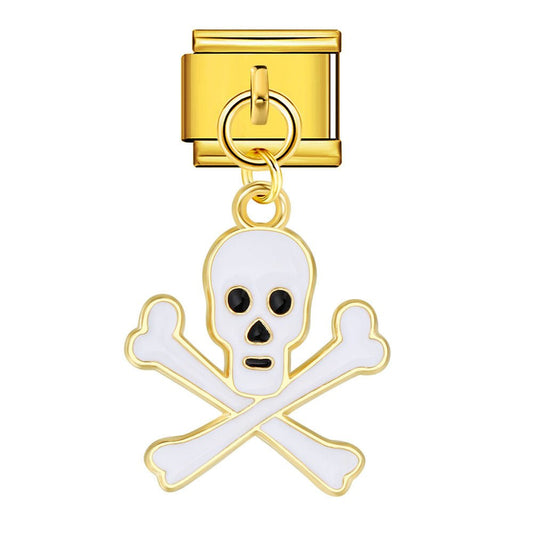 Dangling skull and bones Italian charm 9mm