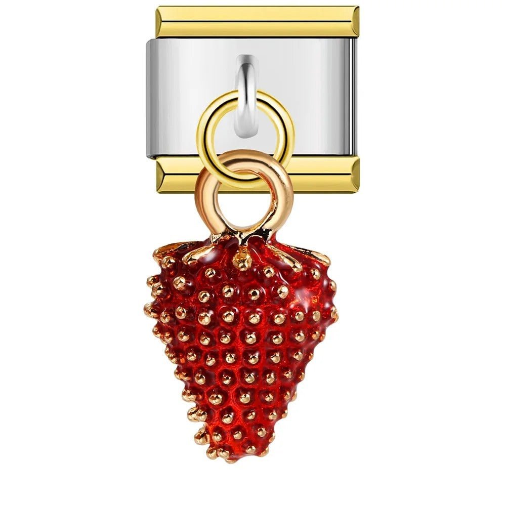 Dangling strawberry Italian charm 9mm red crystal strawberry pendant