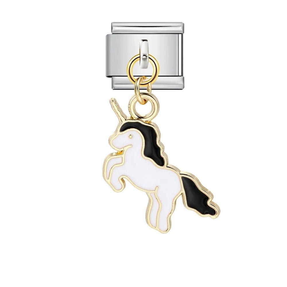 Dangling unicorn Italian charm 9mm black mane pendant