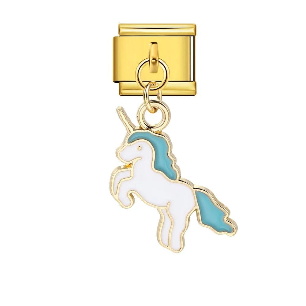 Dangling unicorn Italian charm 9mm bracelet link Gold
