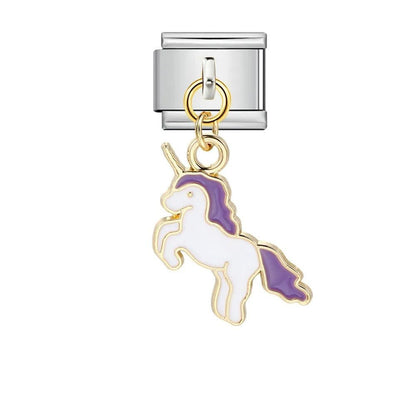 Dangling unicorn Italian charm 9mm purple mane pendant