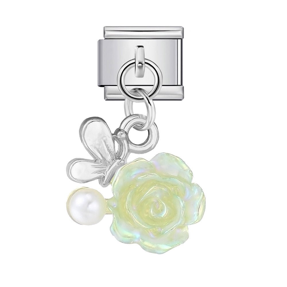 Dangling yellow rose 9mm Italian charm by Charmette compatible with all Italian charm bracelets
