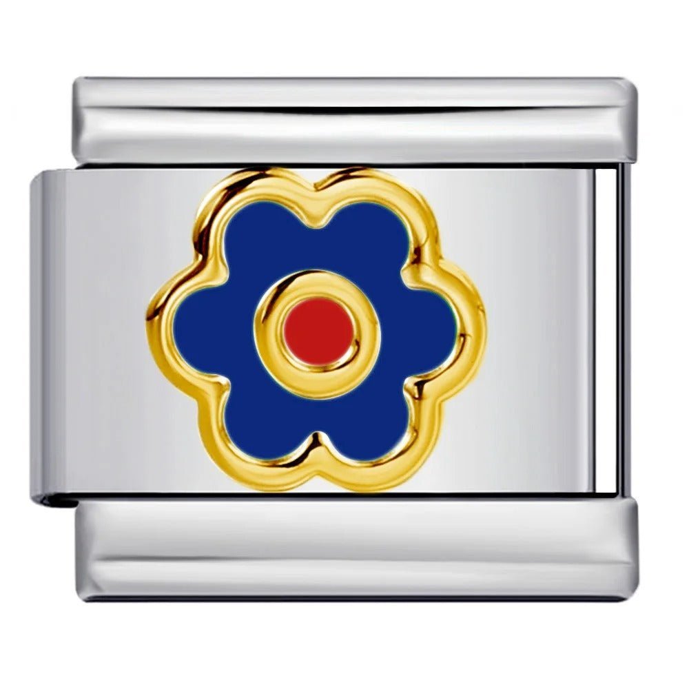 Dark blue flower with red center Italian charm 9mm