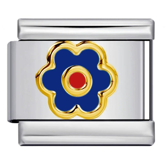 Dark blue flower with red center Italian charm 9mm