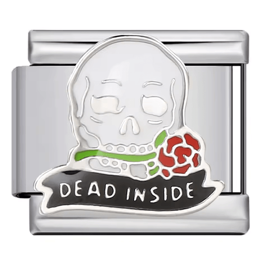 Dead Inside Italian charm 9mm skull with rose design