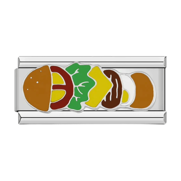 Deconstructed hamburger food 9mm Italian charm with colorful toppings