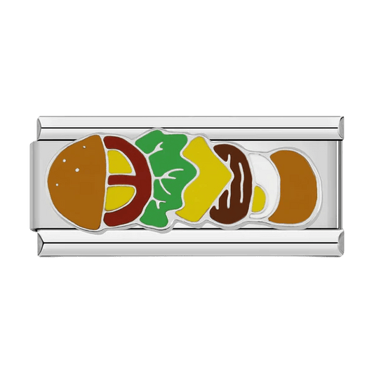 Deconstructed hamburger food 9mm Italian charm with colorful toppings