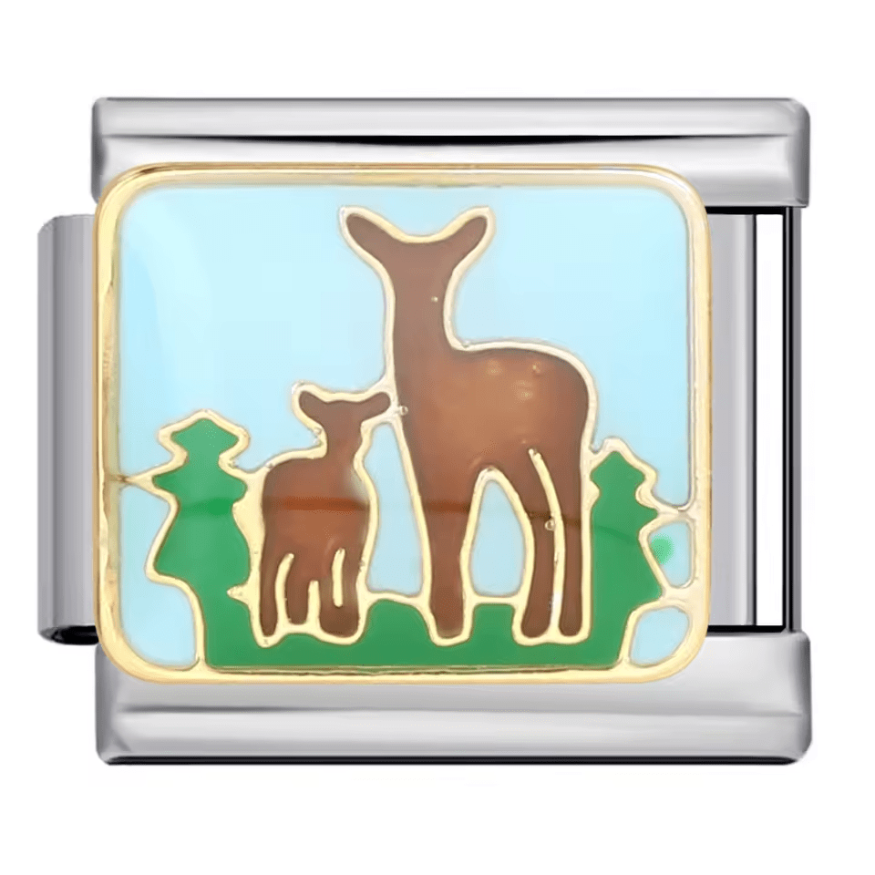 Deer family scenic Italian charm 9mm wildlife design