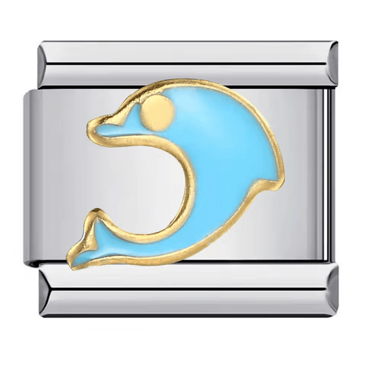 Dolphin Italian charm 9mm with blue enamel dolphin design