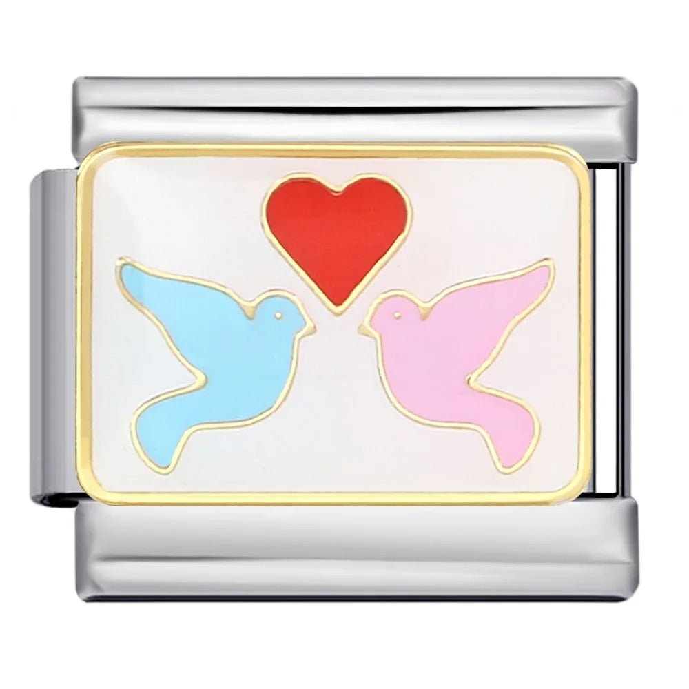 Dove in love Italian charm with heart 9mm