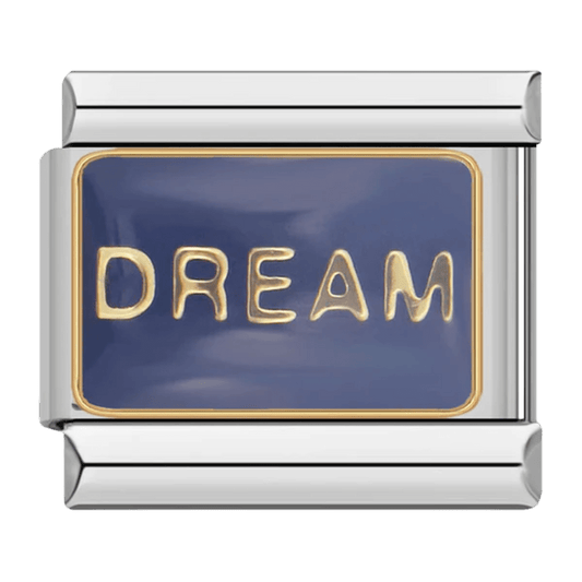 Dream gold lettering on navy blue enamel 9mm Italian charm