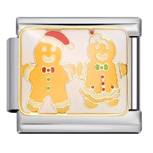 Duo gingerbread man Italian charm 9mm