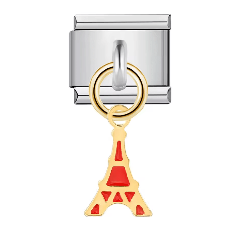 Eiffel Tower Italian charm 9mm with red enamel Paris landmark design