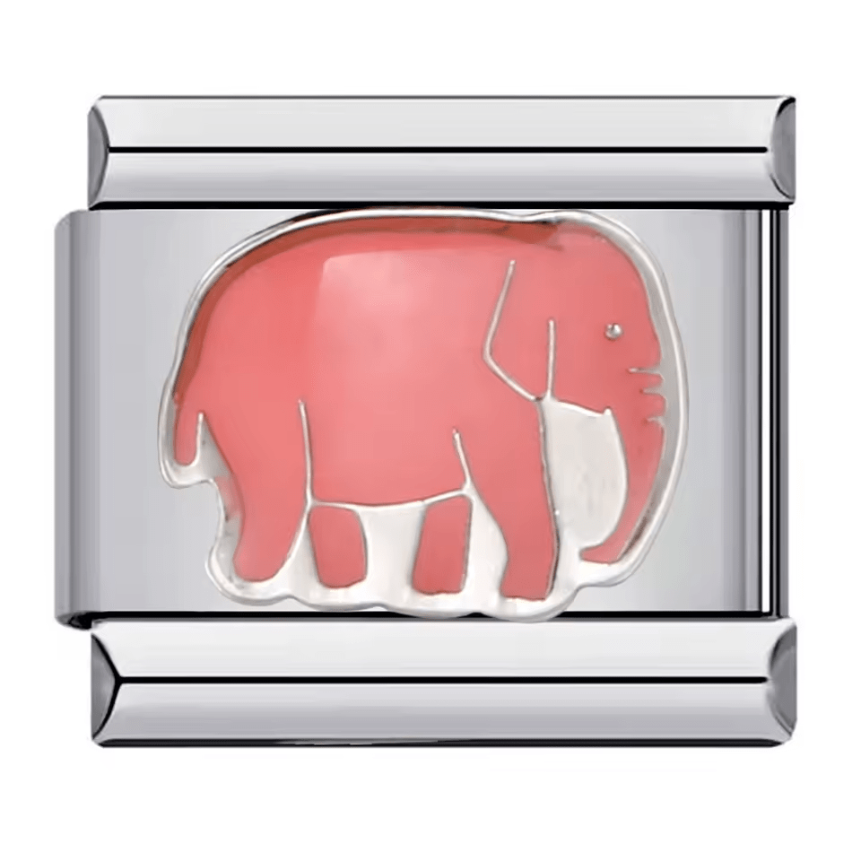 Elephant Italian charm 9mm pink elephant enamel design