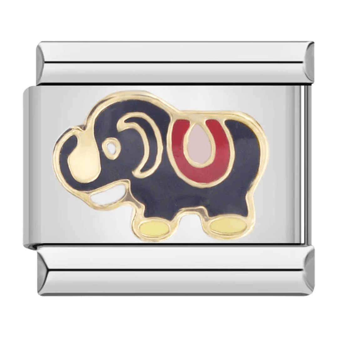 Elephant Italian charm bracelet link in silver featuring detailed elephant symbol for 9mm Italian charm bracelet