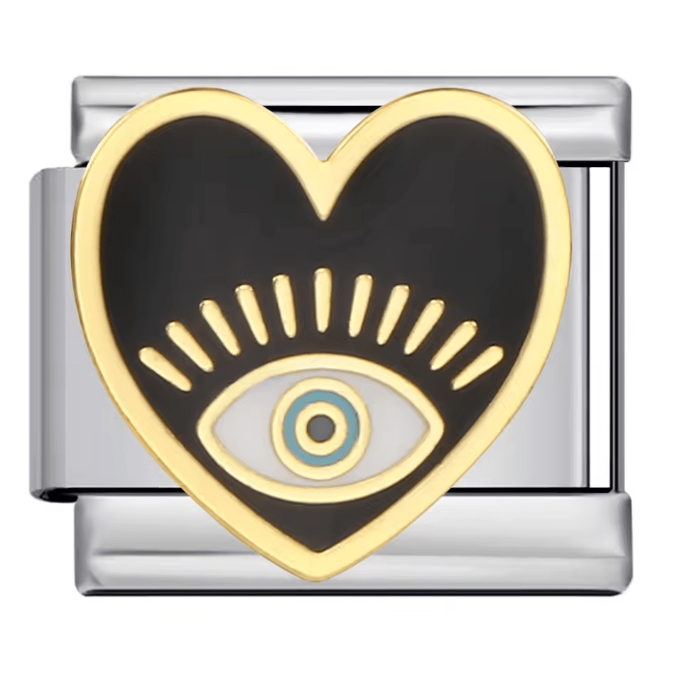 Evil eye heart Italian charm 9mm black enamel