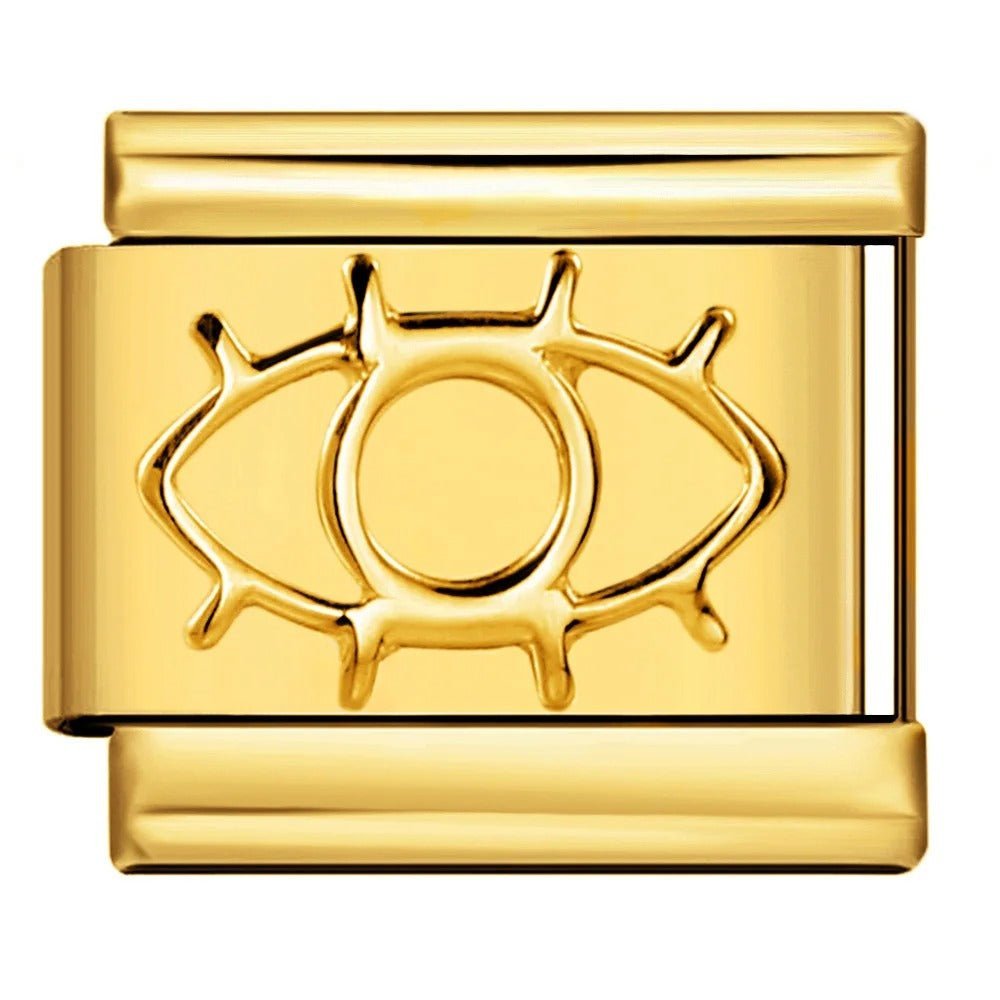 Eye symbol Italian charm 9mm stainless steel bracelet link Gold