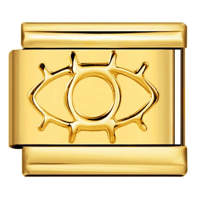Eye symbol Italian charm 9mm stainless steel bracelet link Gold