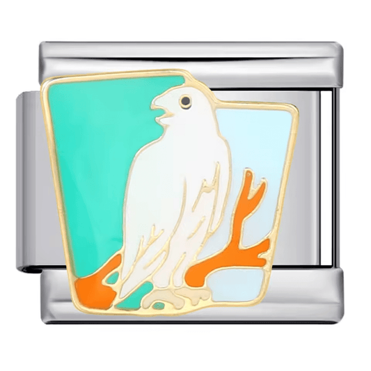 Falcon scene Italian charm 9mm with bird design and teal background