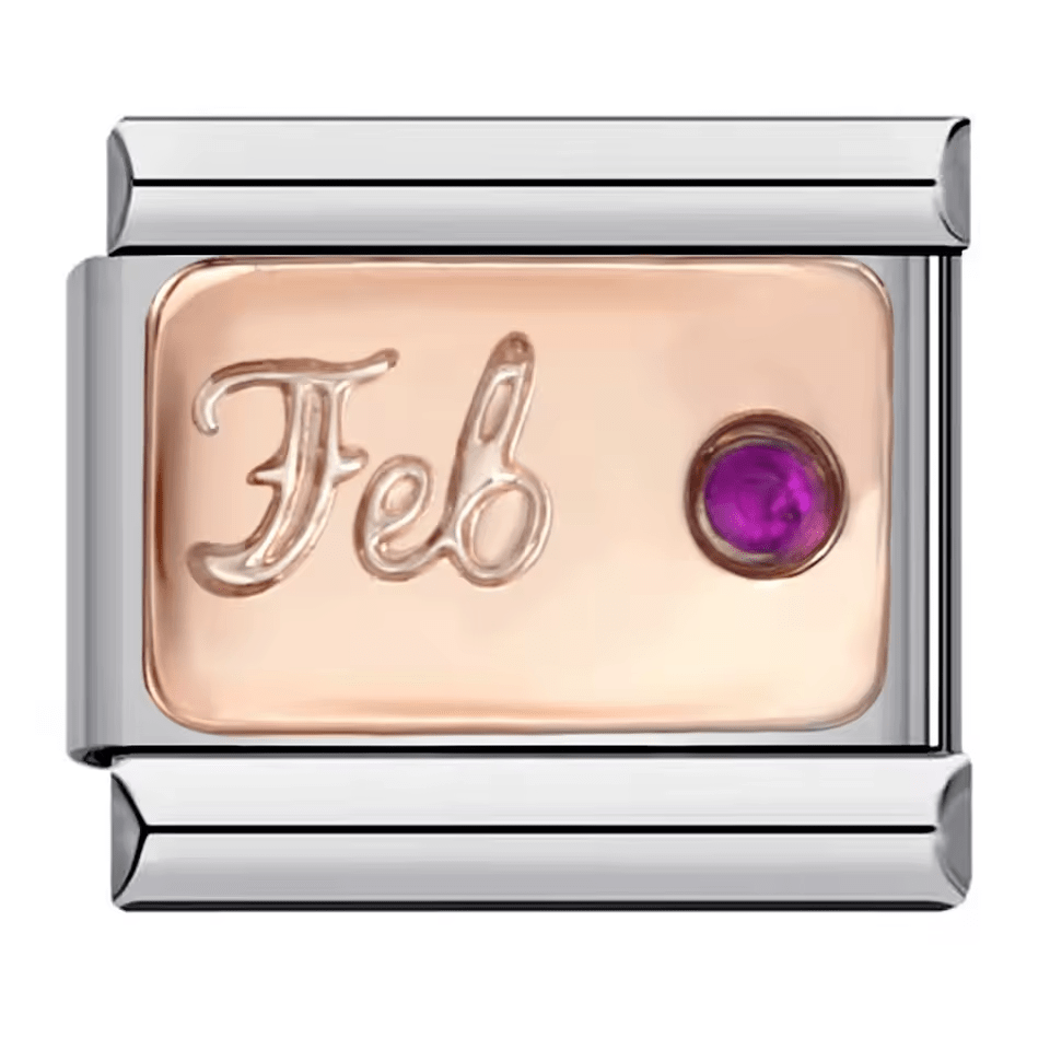 February birthstone Italian charm 9mm with purple stone