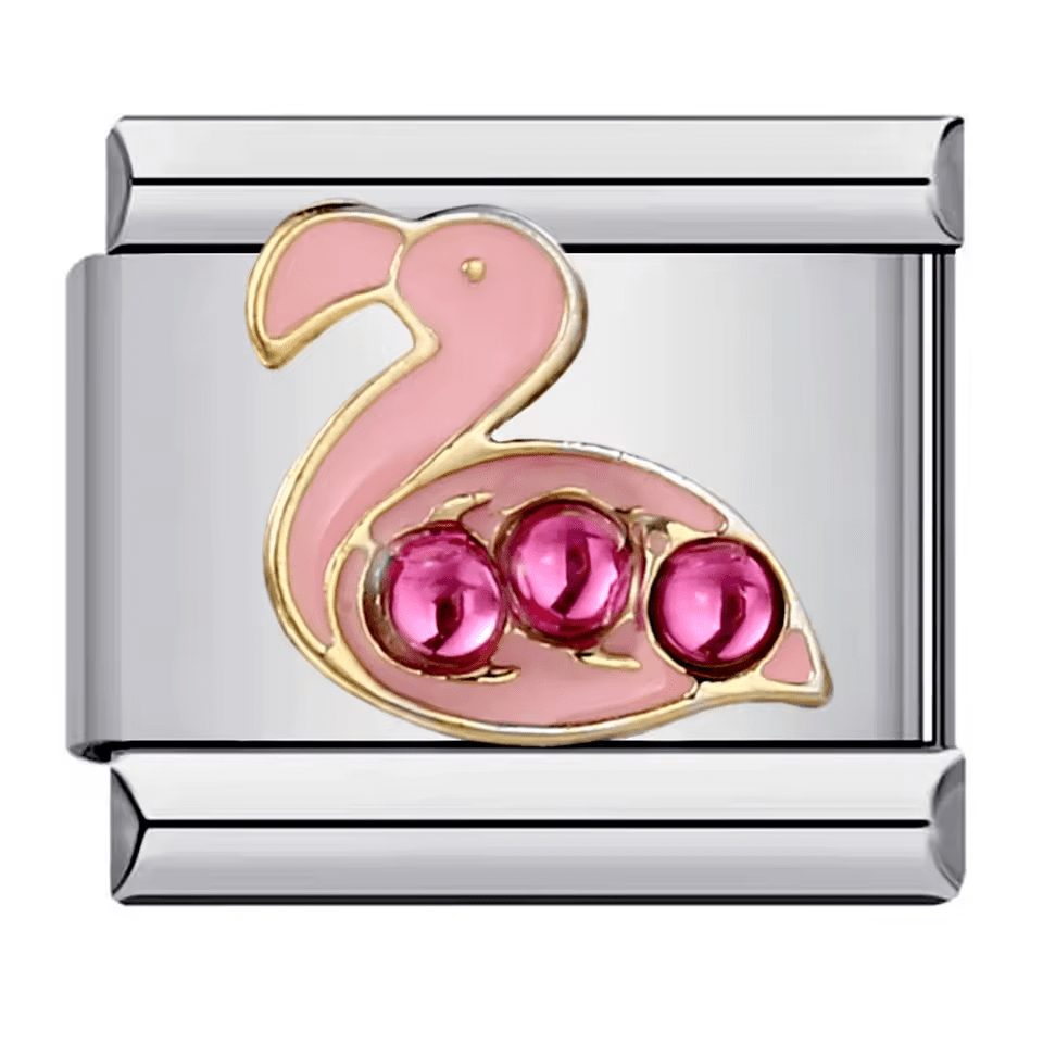 Flamingo Italian charm 9mm pink enamel design