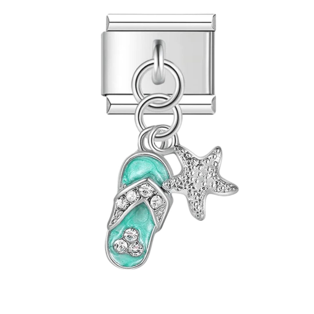 Flip flop and starfish dangle Italian charm 9mm beach charm for Italian charm bracelet