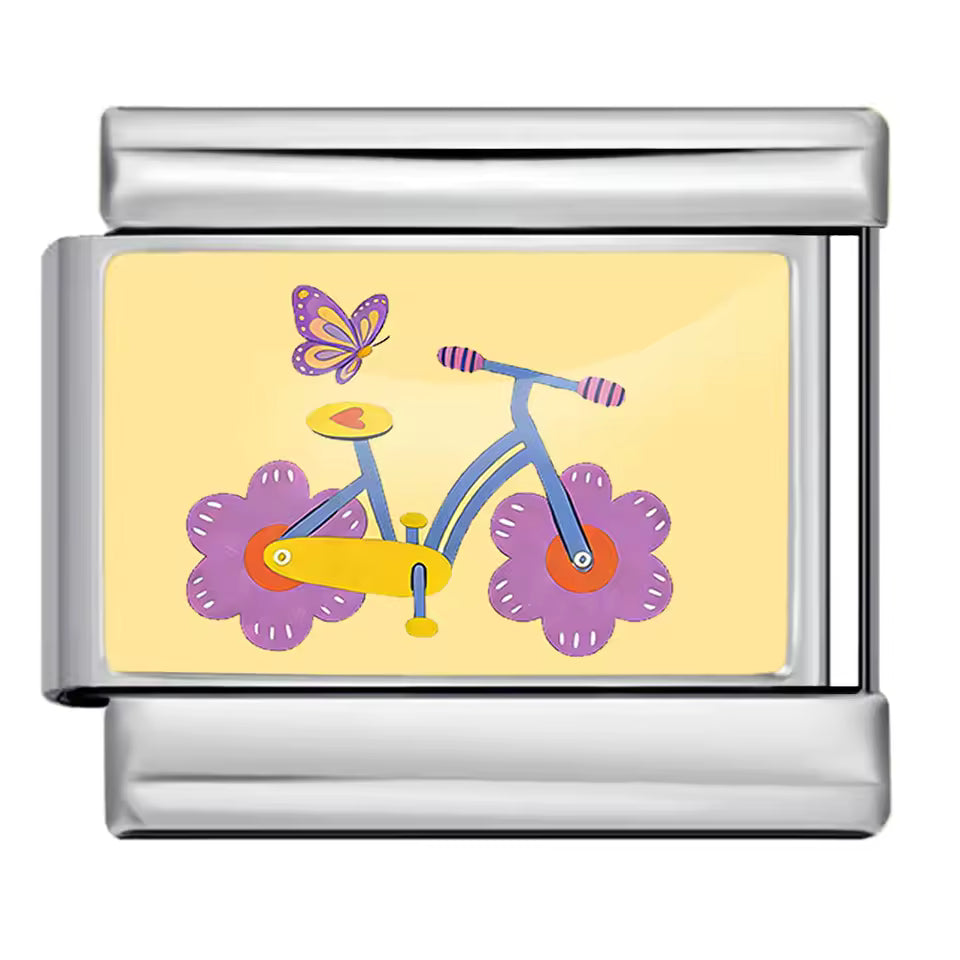 Floral bicycle Italian charm 9mm