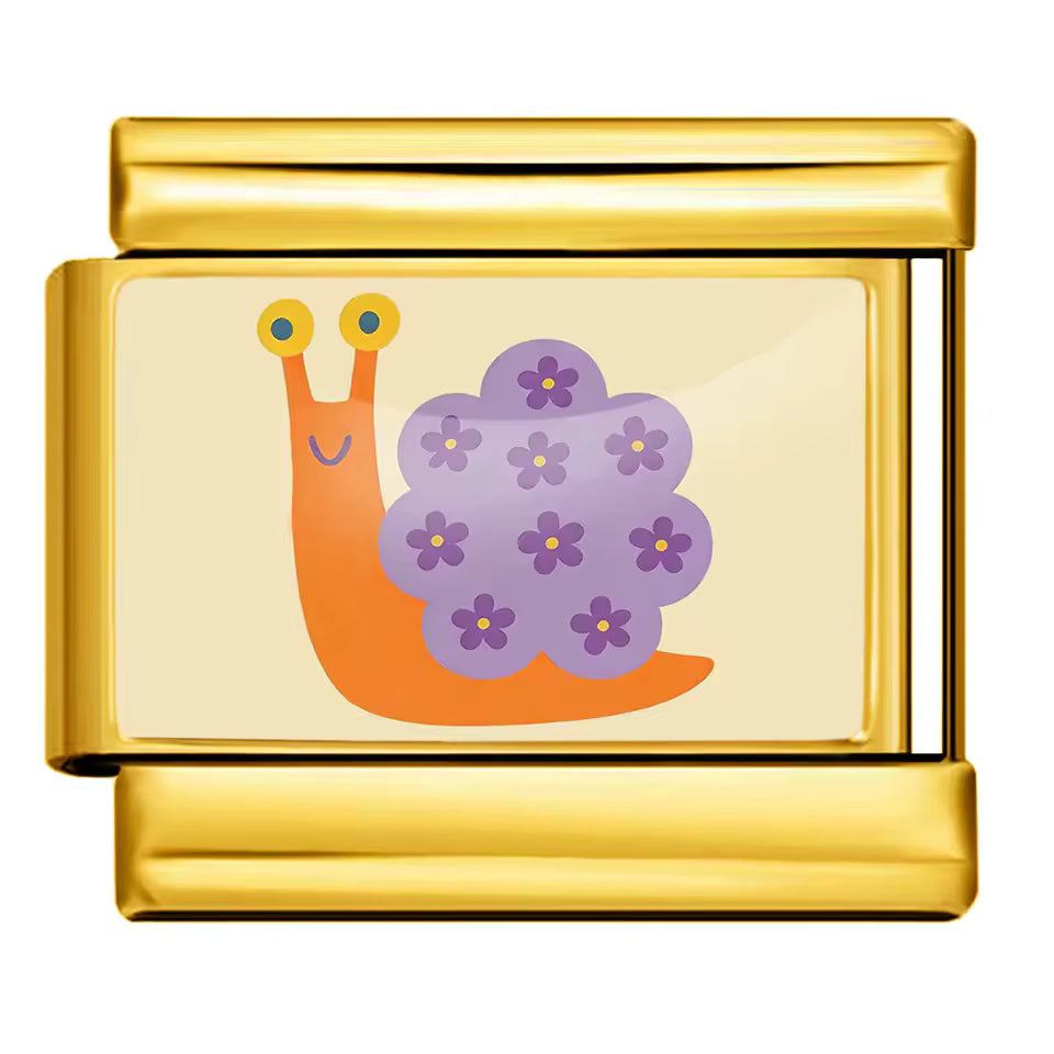 Floral snail Italian charm 9mm Gold