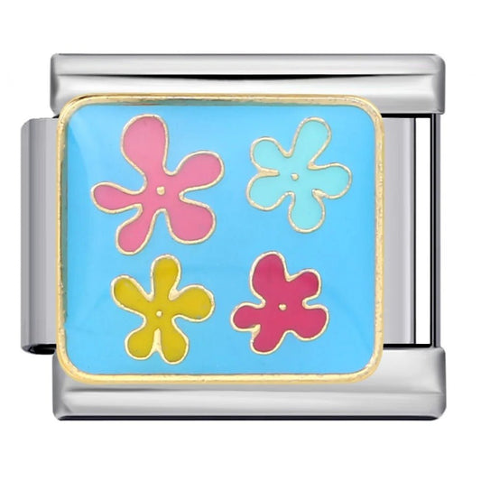 Flowers Italian charm 9mm with multicolor floral enamel design