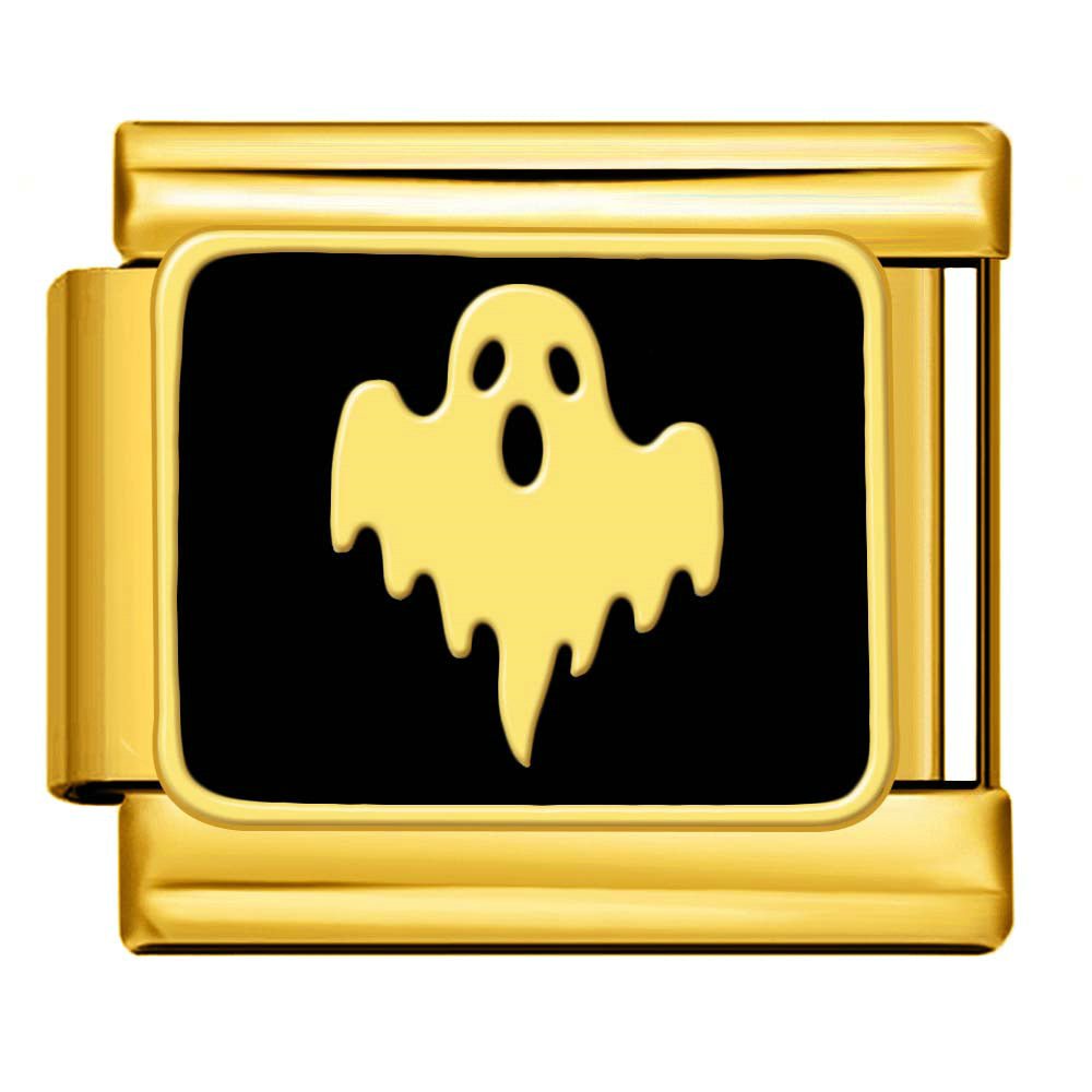 Flying ghost Italian charm 9mm black background Gold