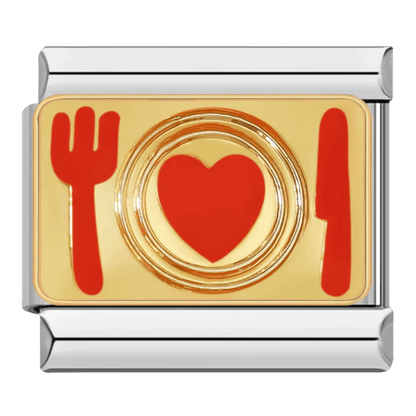 Foodie Italian charm 9mm plate with heart fork and knife design