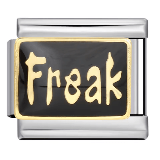 Freak Italian charm 9mm black enamel gold lettering